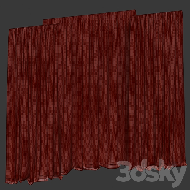 Brown curtains in two colors with tulle. 3DS Max Model - thumbnail 4