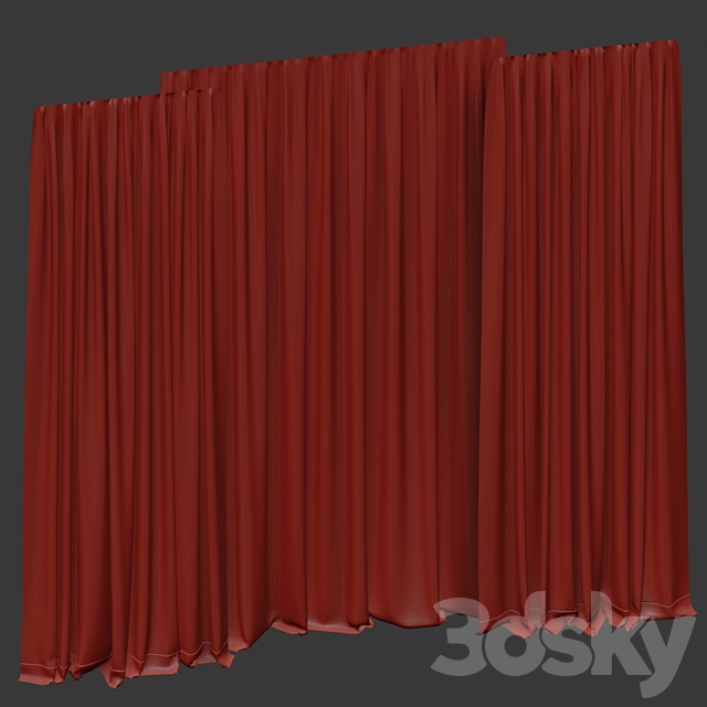 Brown curtains in two colors with tulle. 3DS Max Model - thumbnail 5