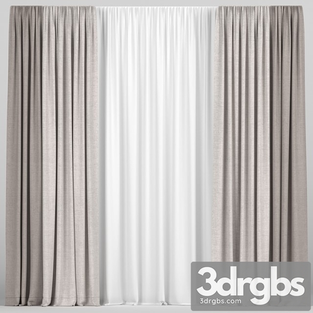 Brown Curtains In Two Colors With Tulle. 3dsmax Download - thumbnail 1