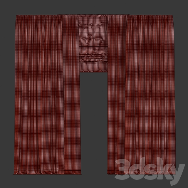 Brown curtains in two colors with tulle and Roman. 3DS Max Model - thumbnail 3