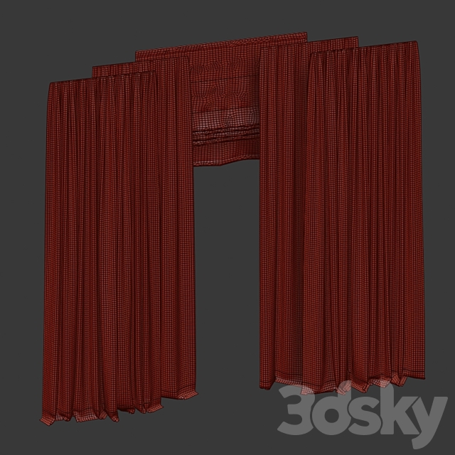 Brown curtains in two colors with tulle and Roman. 3DS Max Model - thumbnail 4