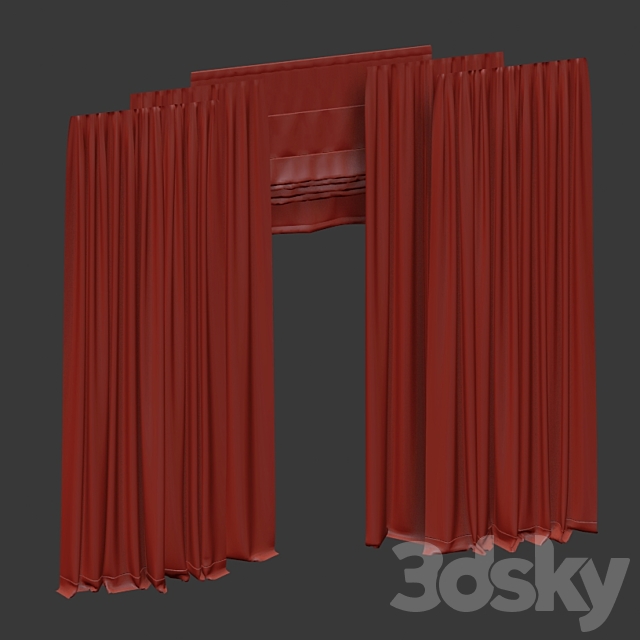 Brown curtains in two colors with tulle and Roman. 3DS Max Model - thumbnail 5