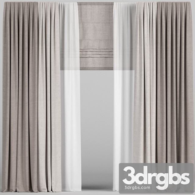 Brown Curtains In Two Colors With Tulle And Roman 3dsmax Download - thumbnail 1