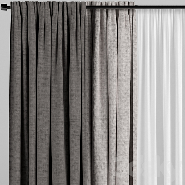 Brown curtains with tulle. 3DS Max Model - thumbnail 2