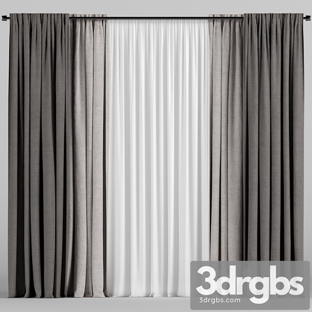 Brown curtains with tulle. 3dsmax Download - thumbnail 1