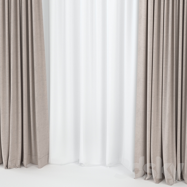 Brown curtains with tulle 3dsMax Model - thumbnail 2