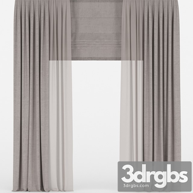 Brown curtains with tulle and roman 2 3dsmax Download - thumbnail 1