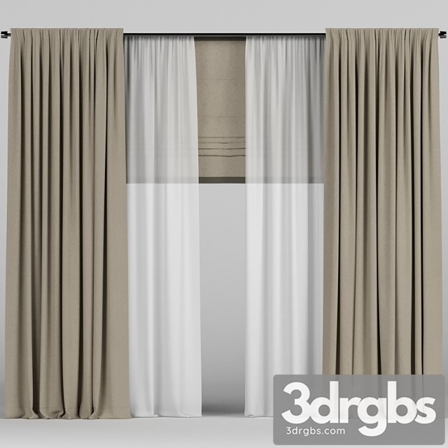 Brown Curtains With Tulle And Roman 3dsmax Download - thumbnail 1