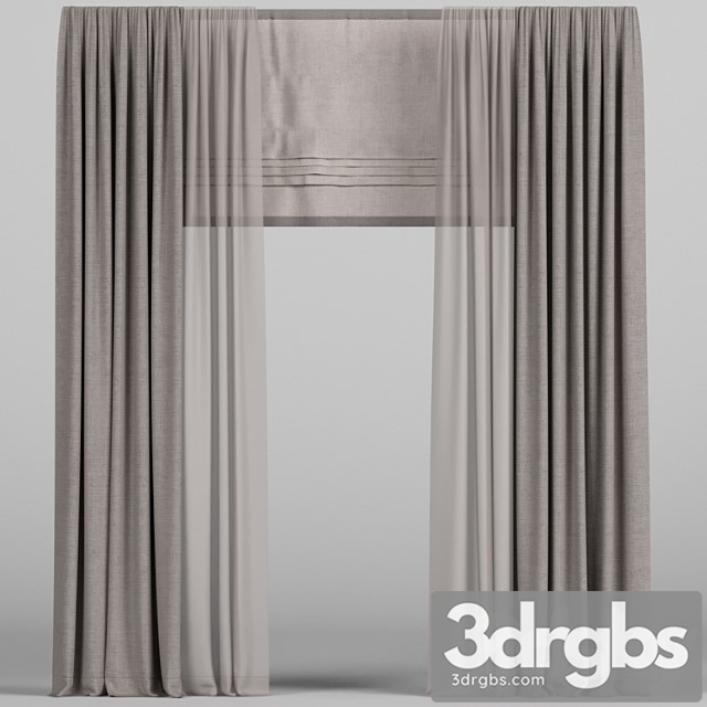 Brown Curtains With Tulle and Roman Shades 3dsmax Download - thumbnail 1