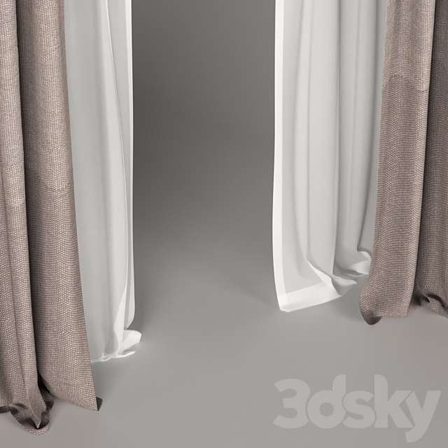 Brown curtains with tulle + Roman blinds. 3DSMax File - thumbnail 3