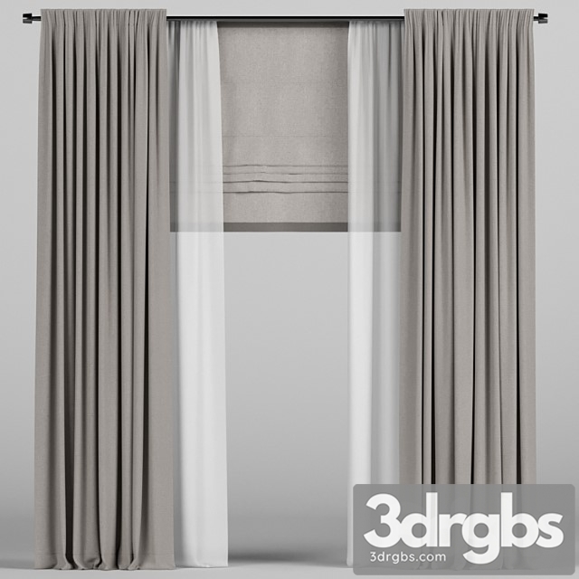 Brown roman curtains. 3dsmax Download - thumbnail 1