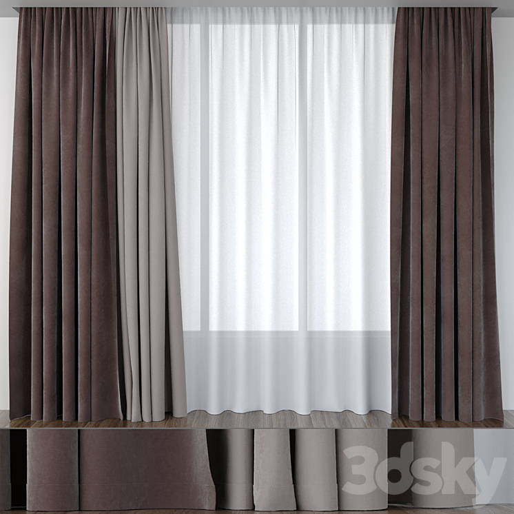 Brown velvet curtains 3DS Max - thumbnail 1