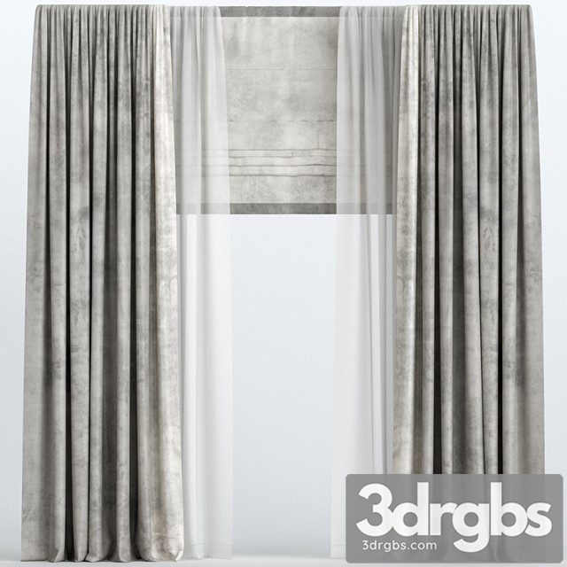 Brown Velvet Curtains With Roman And Tulle 3dsmax Download - thumbnail 1