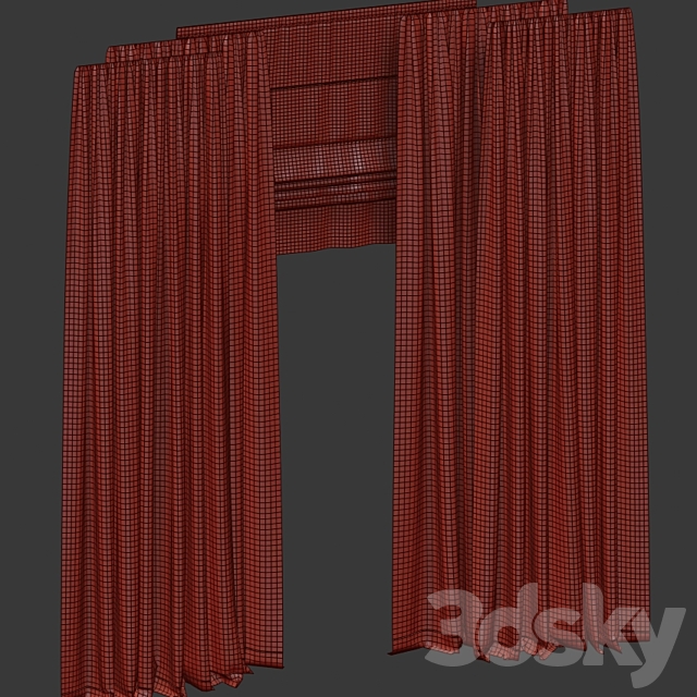 Brown velvet curtains with tulle and a roman curtain 3DS Max Model - thumbnail 4