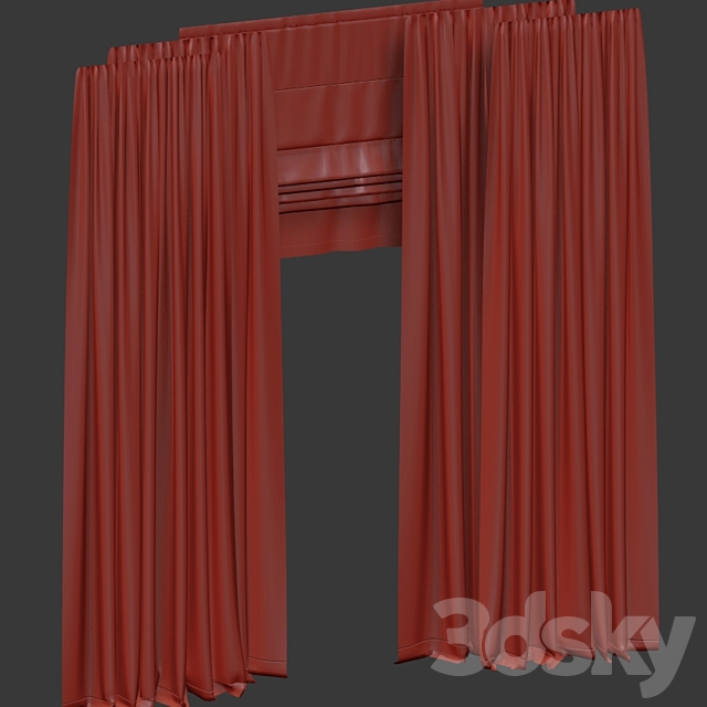 Brown velvet curtains with tulle and a roman curtain 3DS Max Model - thumbnail 5