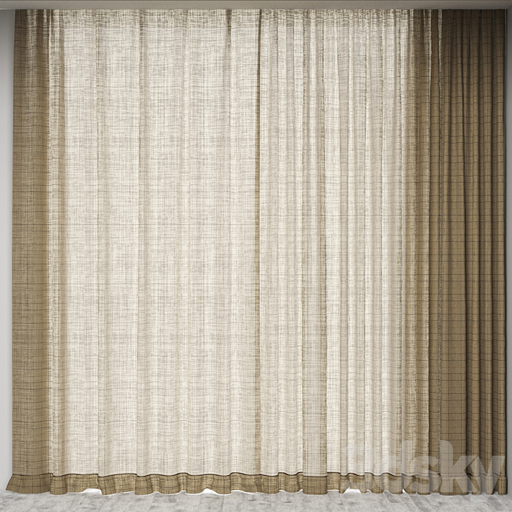 CHECKED LINEN CURTAIN 3DS Max - thumbnail 1