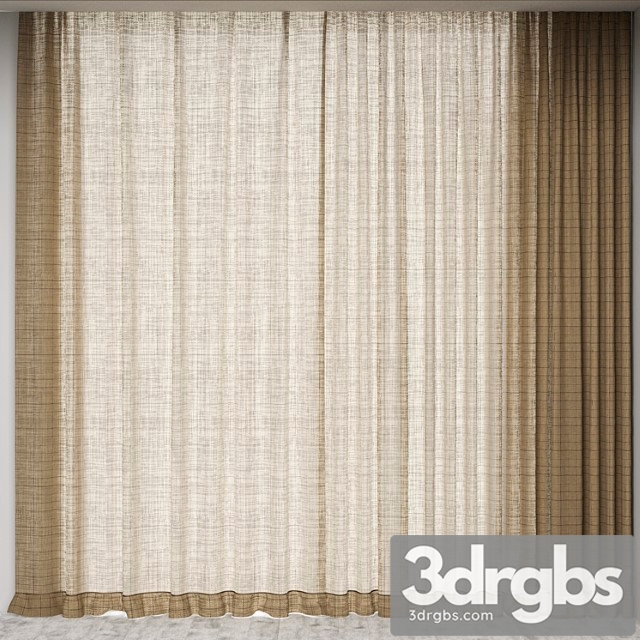 Checked Linen Curtain 3dsmax Download - thumbnail 1