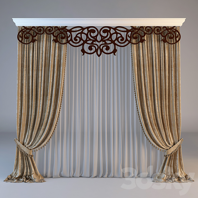 Classical curtain with an openwork lambrikenom 3ds Max - thumbnail 1