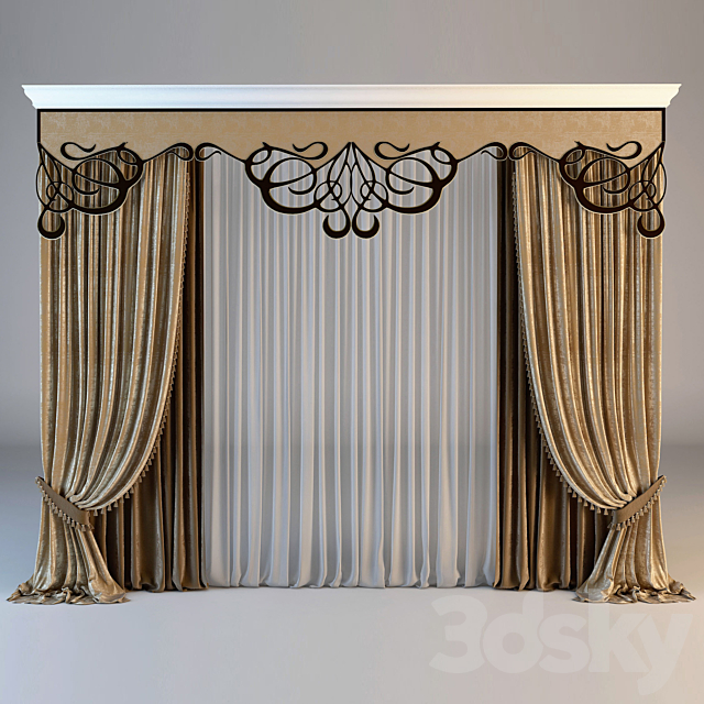 Classical curtain with lambrequins openwork 3DSMax File - thumbnail 1