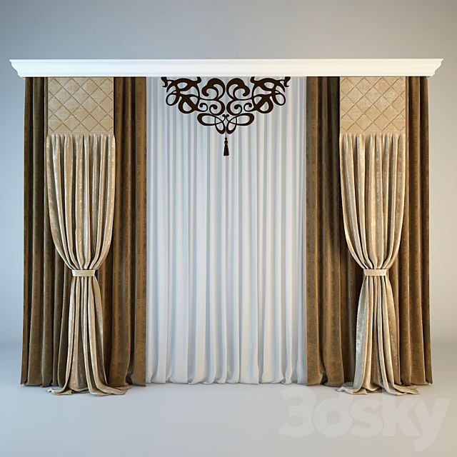 Classical curtain with openwork 3ds Max - thumbnail 1