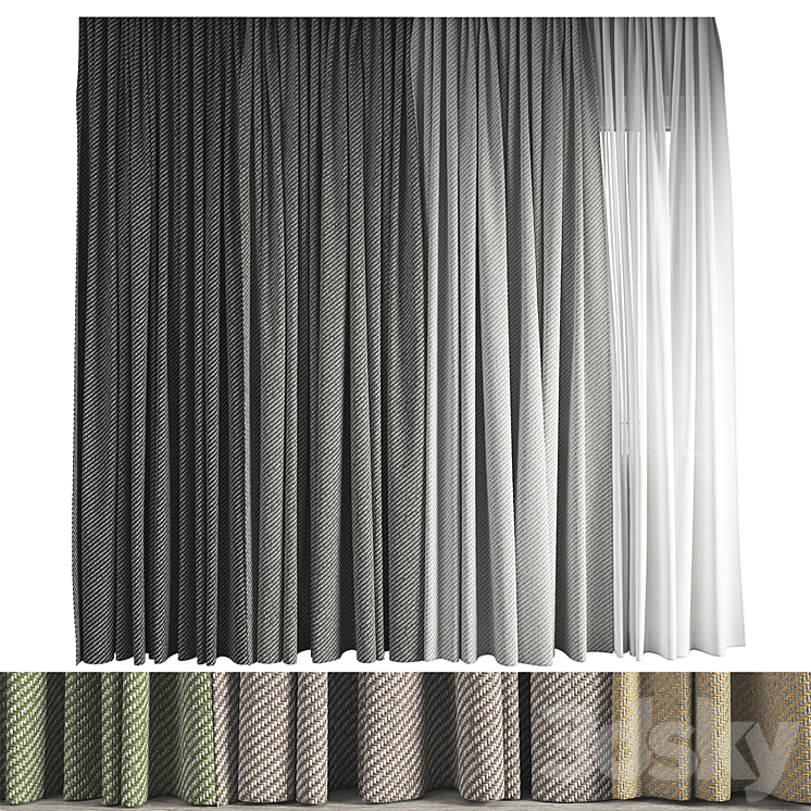 Curtain # 10 with Fidivi Jeans upholstery fabric 3DS Max Model - thumbnail 1