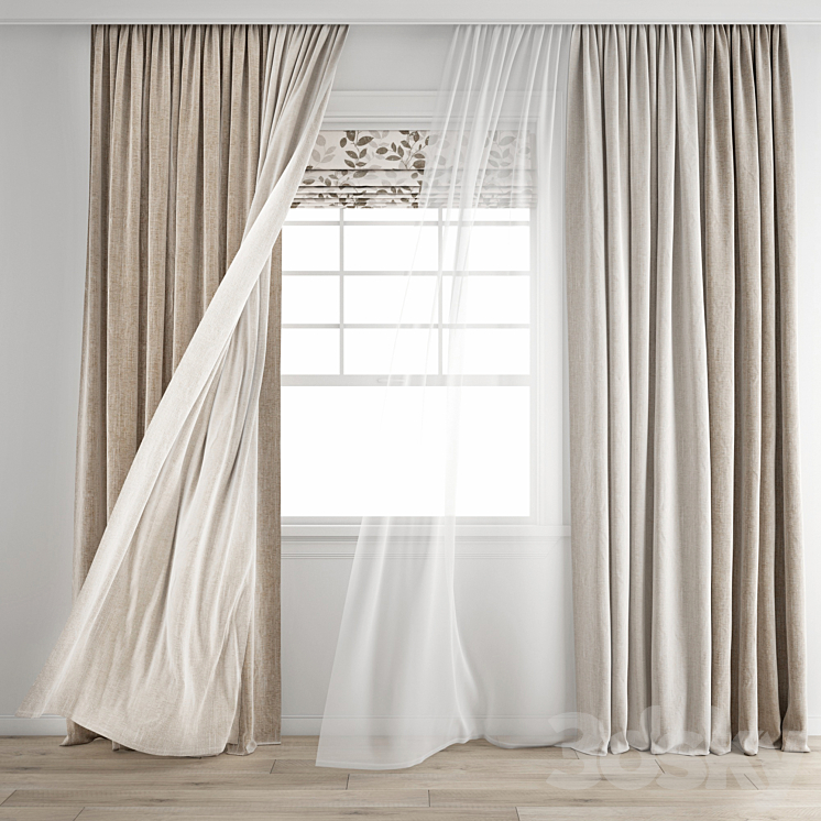 Curtain 345 \/ Wind blowing effect 8 3DS Max Model - thumbnail 1