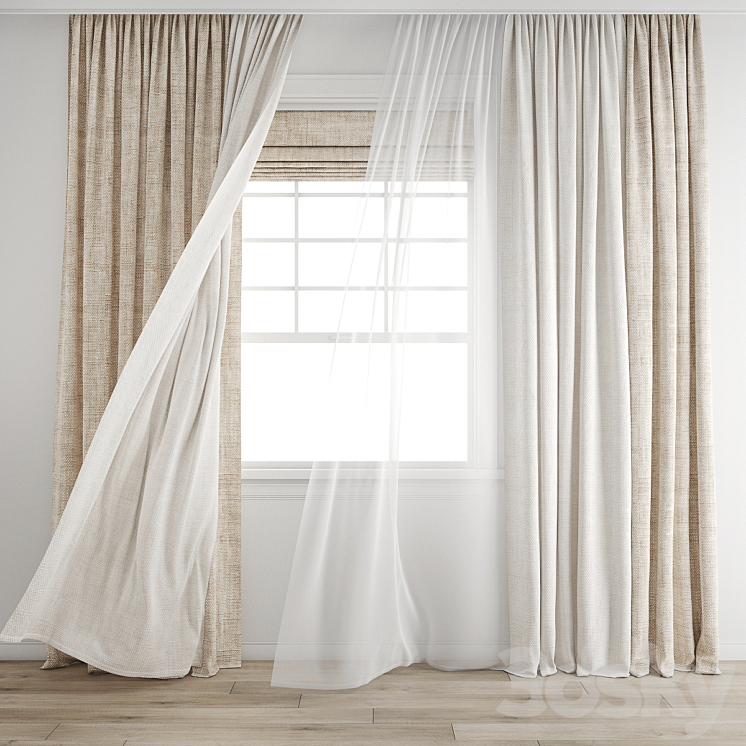 Curtain 640\/Wind blowing effect 16 3DS Max Model - thumbnail 1