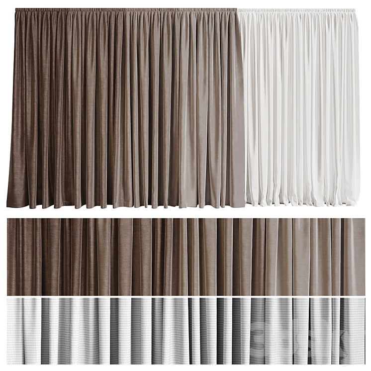 Curtain in four shades with tulle 3DS Max Model - thumbnail 1