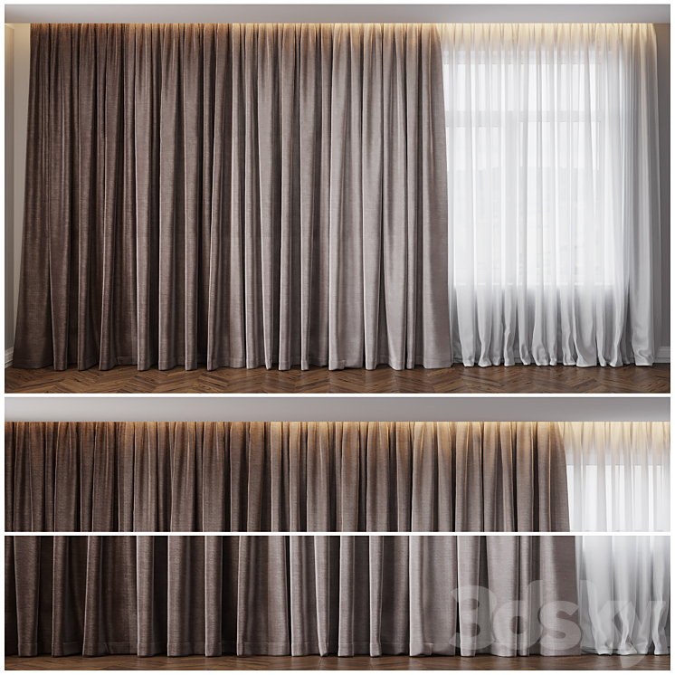 Curtain in four shades with tulle 3DS Max Model - thumbnail 2