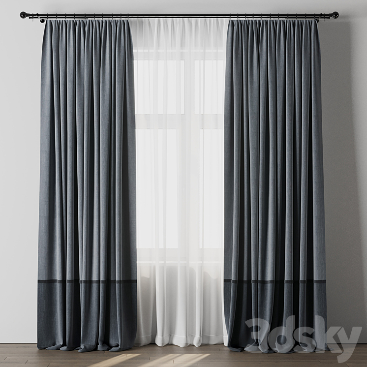 curtain rod 002 Blue curtains 3DS Max Model - thumbnail 1