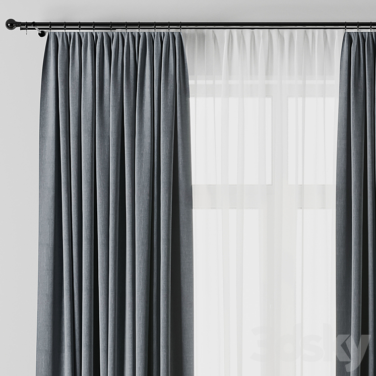 curtain rod 002 Blue curtains 3DS Max Model - thumbnail 2