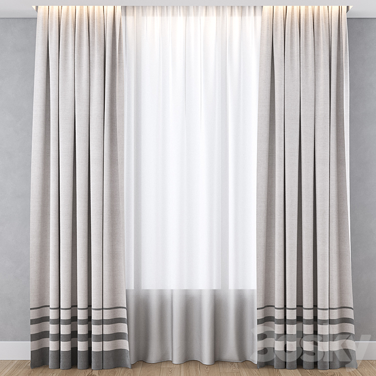 Curtain with gray stripes 3DS Max Model - thumbnail 1