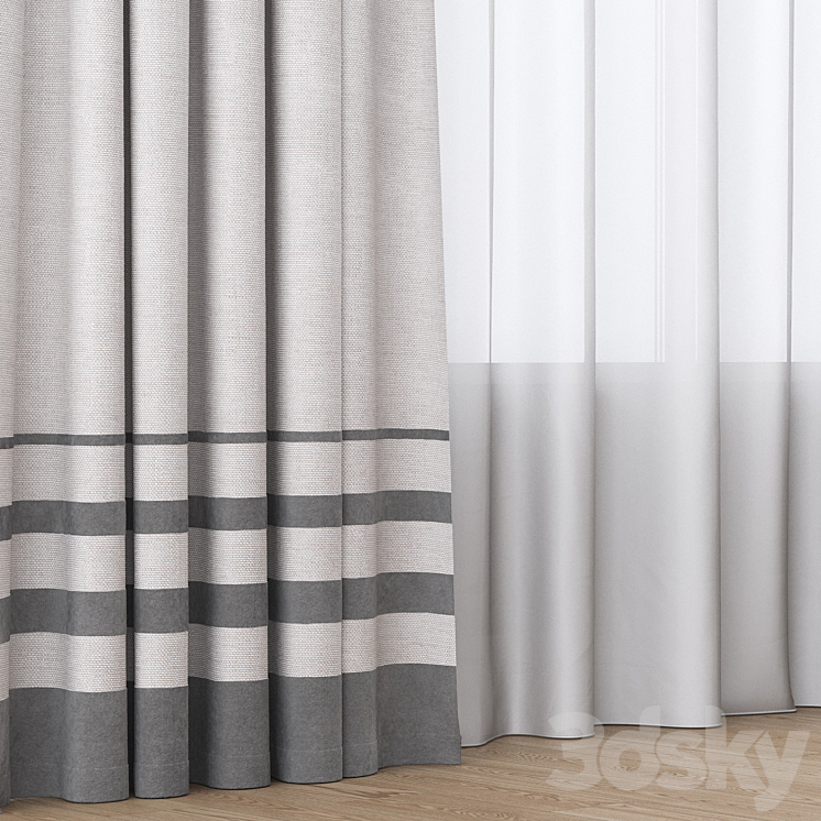 Curtain with gray stripes 3DS Max Model - thumbnail 2