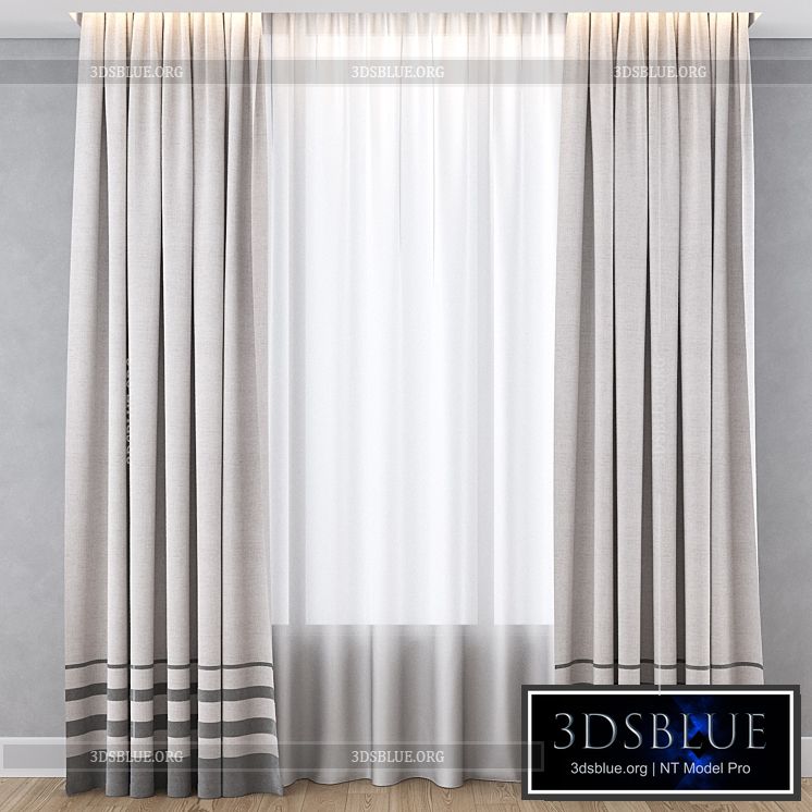 Curtain with gray stripes 3DS Max - thumbnail 3