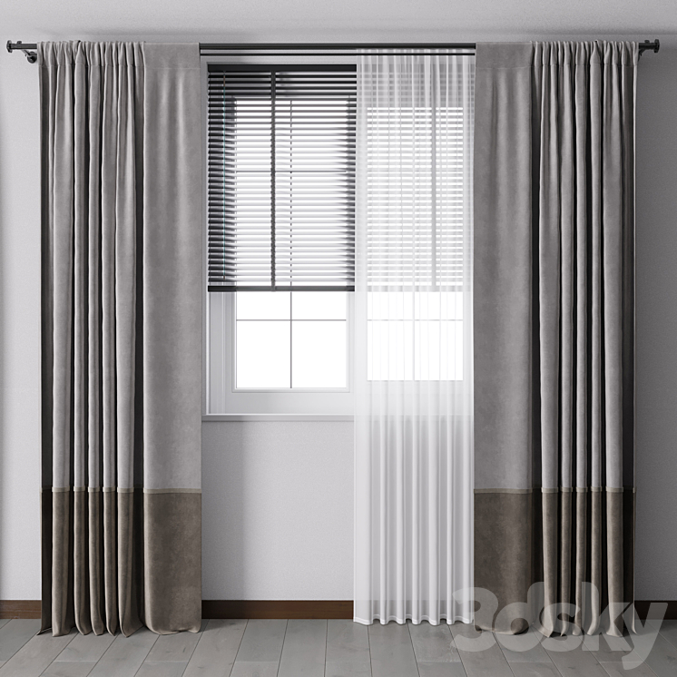 Curtain with metal curtain rod & metal blind 05 3DS Max Model - thumbnail 3