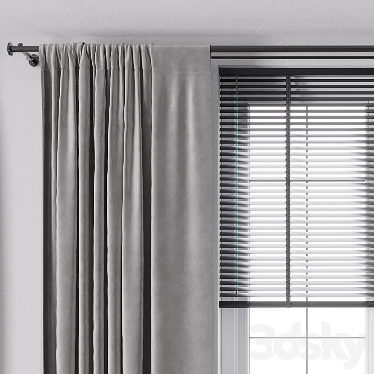 Curtain with metal curtain rod & metal blind 05 3DS Max - thumbnail 2