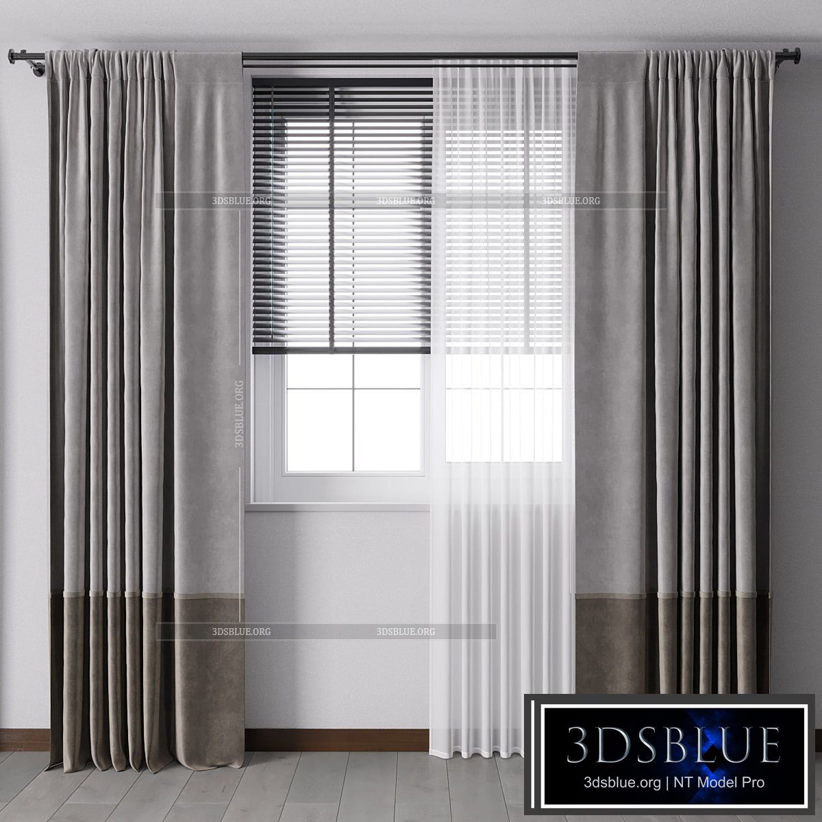 Curtain with metal curtain rod & metal blind 05 3DS Max - thumbnail 3