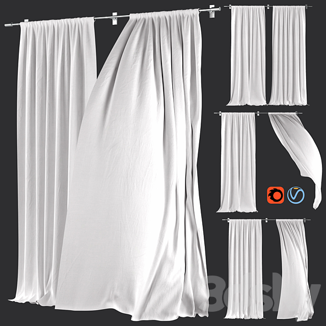 Curtains 134 | White Linen | Wind 3DSMax File - thumbnail 1