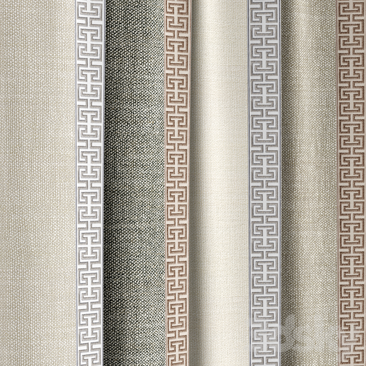 Curtains 136 | Kvadrat – Artic | SAMUEL & SONS – ATHINA EMBROIDERED BORDER 3DS Max - thumbnail 2