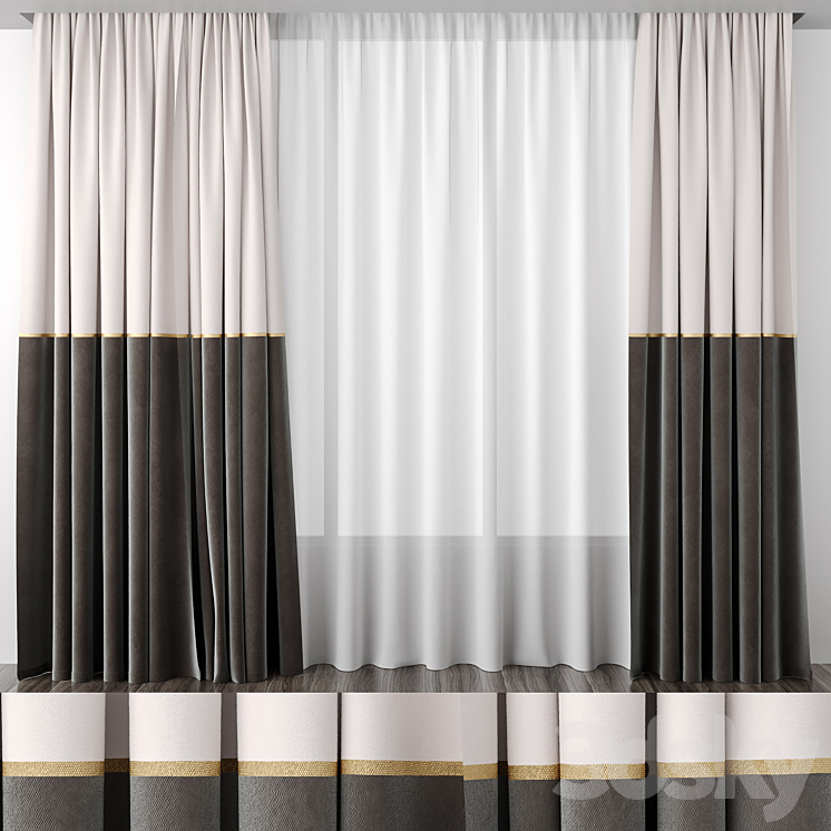 Curtains baked milk and brown 50\/50 3DS Max - thumbnail 1