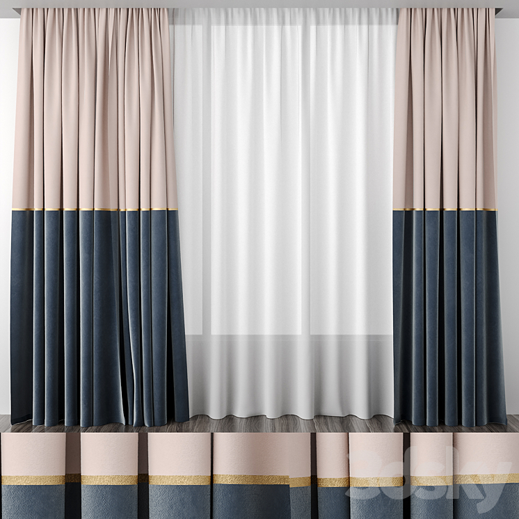 Curtains baked milk and gray-blue 50\/50 3DS Max - thumbnail 1