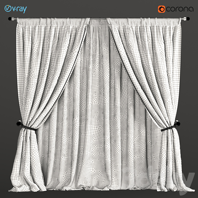 Curtains beige with a garter on the rope + tulle. 3DSMax File - thumbnail 2