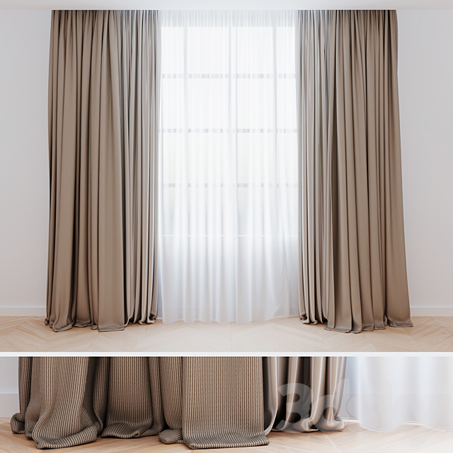 Curtains beige with tulle | Modern curtains 3DSMax File - thumbnail 1