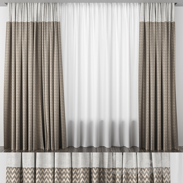 Curtains brown with gold 3ds Max - thumbnail 1