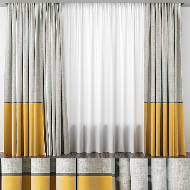 Curtains in the nursery yellow-gray 3ds Max - thumbnail 1