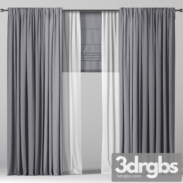 Curtains in two colors + roman blind. 3dsmax Download - thumbnail 1