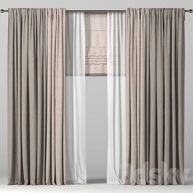 Curtains in two colors + Roman curtain 3ds Max - thumbnail 1