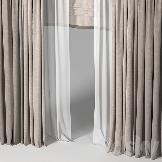 Curtains in two colors + Roman curtain 3ds Max - thumbnail 2