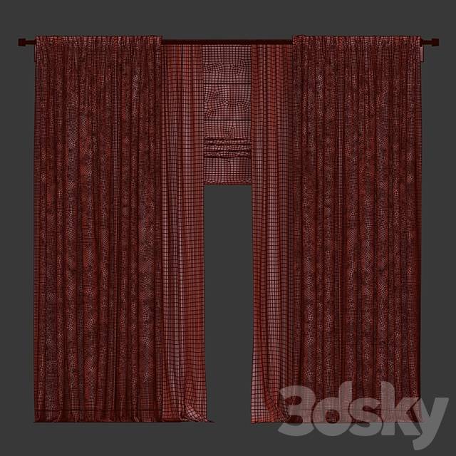 Curtains in two colors + Roman curtain 3ds Max - thumbnail 3