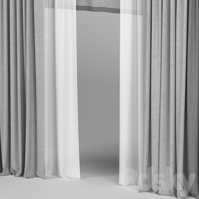 Curtains in two colors with roman 3DS Max Model - thumbnail 2